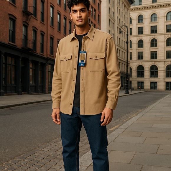 GAP Men's Long Sleeve Beige Knit Button-Up Shirt Size L Casual - Picture 2 of 5